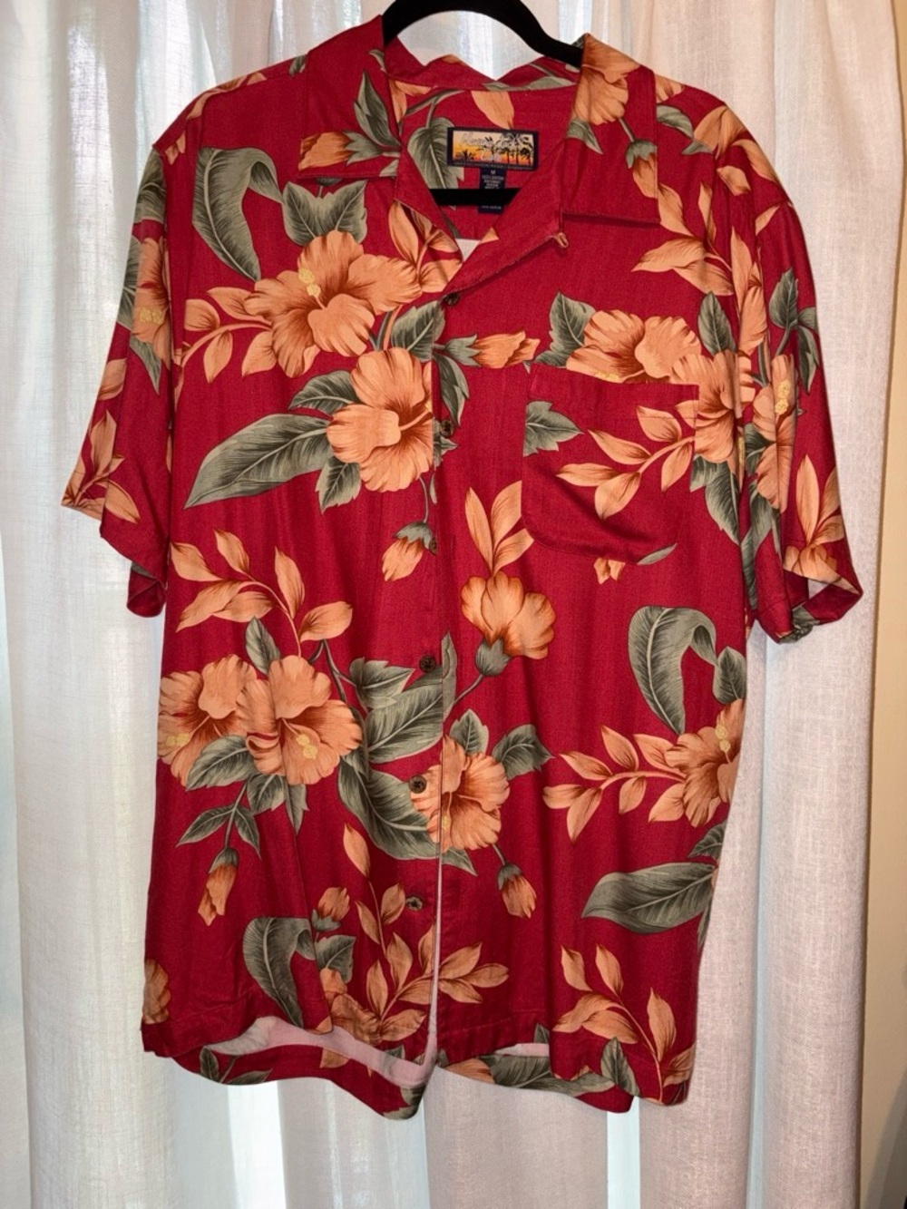 Havana Jack's Cafe Hawaiian Shirt Red Floral Button Up M EUC